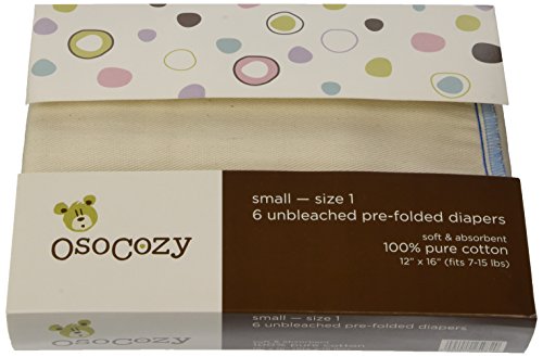 Памперси OsoCozy Prefolds от Неизбелени тъкани, Размер 1, брой 6 бр.