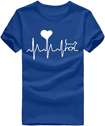 Графични Тениски за Жени, Летни Тениски с Принтом ЕКГ във формата на Сърце, Ежедневни Тениска с Кръгло Деколте и