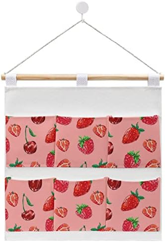 Череша, ягода стенен шкаф, подвесная чанта за съхранение, 6 джобове, спално бельо, памучен седалките-организаторите