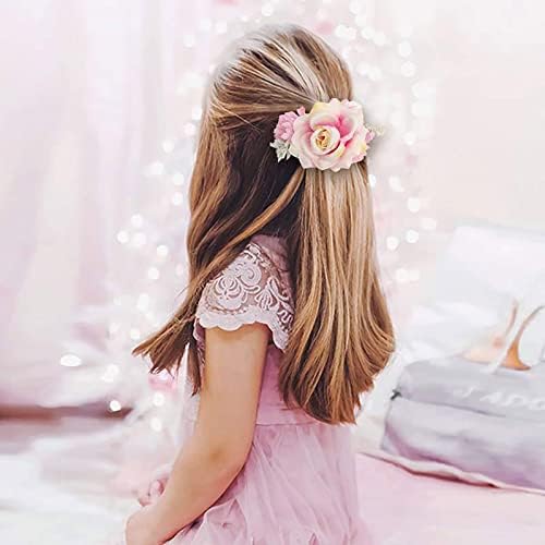 LARIAU Гребен за коса с цветя модел за момичета, Скъпа Имитативната Шнола за коса с Цветя Модел за Деца, Аксесоари