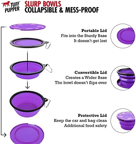 Сгъваема купа за кучета XXL (100 мл / 12 чаши) и преносим бутилка за вода Pupflask на 27 грама - лилаво
