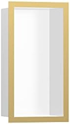 Hansgrohe XtraStoris Индивидуална Вградени Стенни ниша Матово-бяла с дизайнерска рамка 12 x 6x 4 от Полиран златен