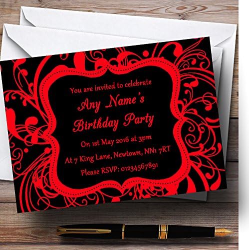 Персонални Покани на рожден Ден в черно-Червено стил Завъртете Deco