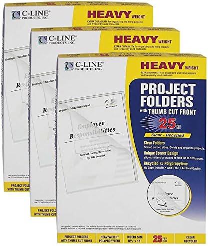 C-line Products CLI62127-3 папки за проекти от рециклирани материали, прозрачни - 3 броя