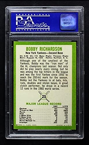 1963 Fleur 25 от Боби Ричардсън Ню Йорк Янкис (бейзболна картичка) PSA PSA 7.00 Янкис