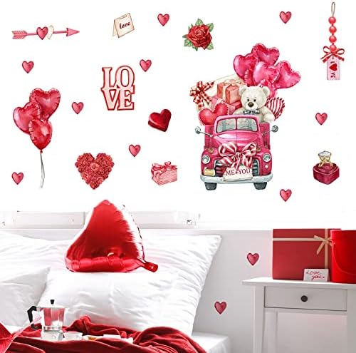 Етикети към Стените на Свети Валентин с Любов, Червен Камион, Балон, лепенки за Прозорци, Пръстен с Розов Диамант,