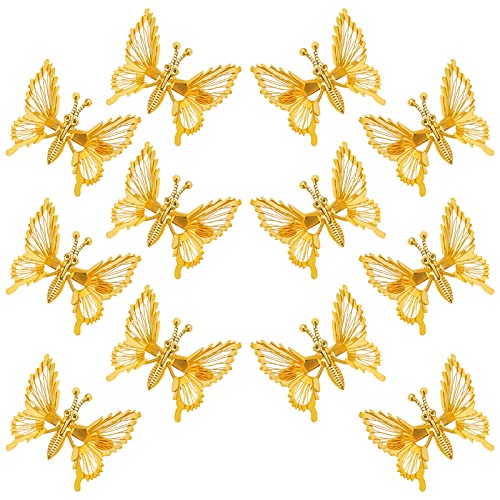 Sajoo 12 БР 3D Движещи се Фиби за коса с пеперуди, Щипки за коса с Пеперуди, Прекрасни Златни Метални Щипки за коса-Пеперуди
