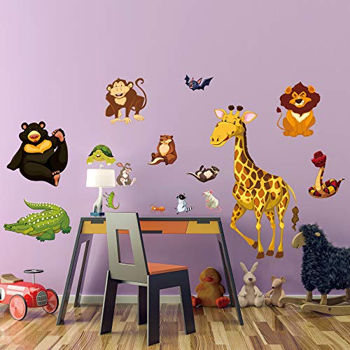 RW-1079 Гигантски Животни на Джунглата Стикери За Стена 3D Диви Горски Животни Стикери За Стена САМ Подвижна Жираф