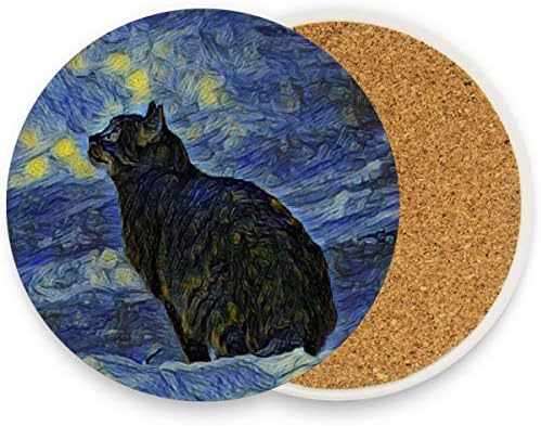 Поставка за напитки visesunny Котка в стила на импресионизма, Влагопоглощающие Каменни Подложки с Пробковым основание