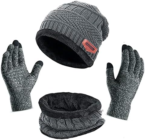 Qvkarw Мъжки Дамски Зимни шапка, Топъл Шал, ръкавици със сензорен екран, в комплект с топла врата, Дебела Вязаная