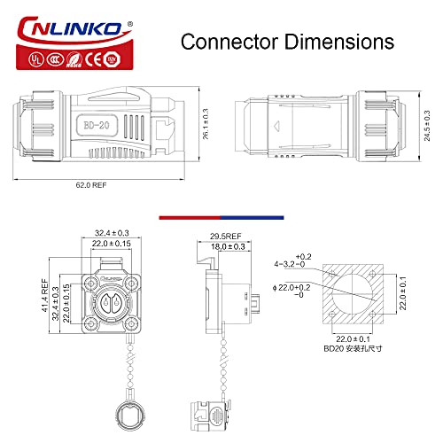 Промишлен водоустойчив конектор CNLINKO BD-20 IP67, Кръгъл конектор, Вграден конектор, Въздушния конектор, Бърза
