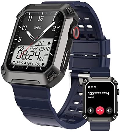 Военни Умни часовници за мъже, Водоустойчиви Трайни умен часовник 5ATM с функция Bluetooth-разговор, Часовници за