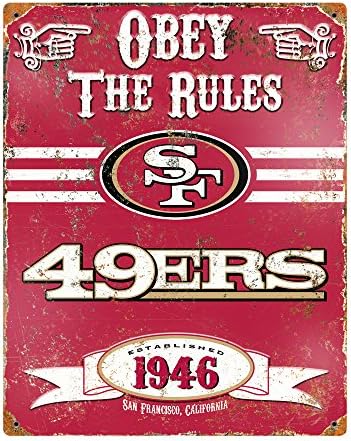 Ретро Знак San Francisco 49ers от метал с Релефни Party Animal NFL, Червен, 14-1/2x11 -1 /2
