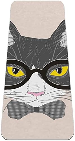 Siebzeh Рисованный Котка с черни очила, по-дебела подложка за йога Премиум-клас, в екологично Чист Гумена подложка