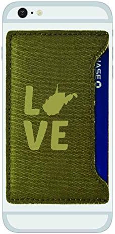 Държач за карти за мобилен телефон от Текстурирана Изкуствена кожа Западна Вирджиния-Аз обичам Своя държава-Сив