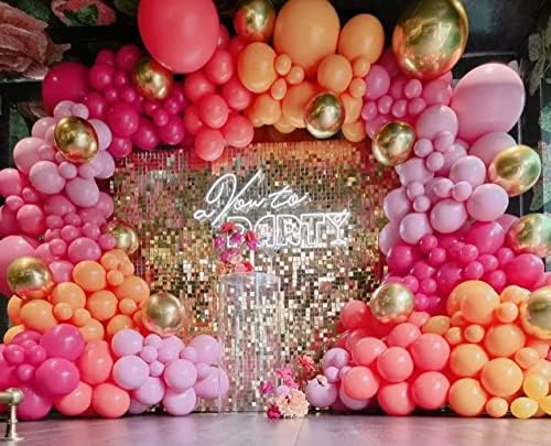 Enanal Ярко-Розово-Оранжева Арка с Венец от балони, 158 бр. Розово-Оранжеви и Хромирани Метални Златни балони на