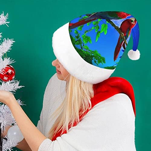 Коледна шапка пълнолуние с папагали, мек плюшен шапчица Дядо Коледа, забавна шапчица за коледно новогодишната партита