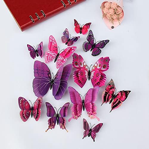 36 бр. (3 комплекта): Лилаво 3D Сладък 2 Слоя Пеперуда Стенен Декор Стикер на Стената Красива Пеперуда за Детска