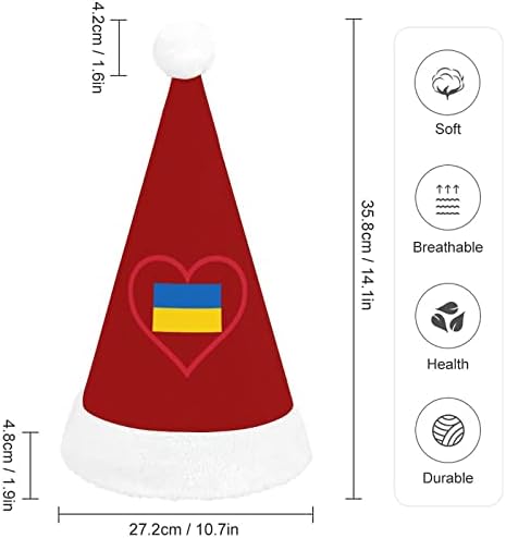 Обичам Украинския Плюшевую Коледна Шапка с Червено Сърце, Палави и Сладки Шапки на дядо коледа с Плюшени Полета