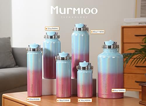 Случайна спортна бутилка за вода Murmioo, слама капак 2 в 1 (за слама и директно за пиене), запечатани, вакуумни,