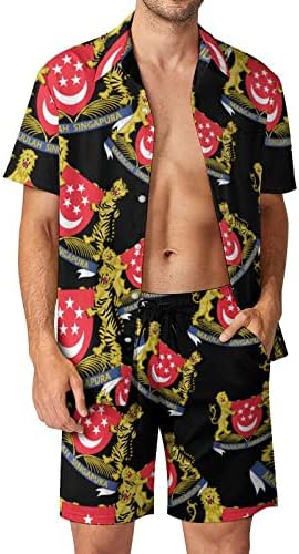 Мъжки Плажен костюм на стопанските Сингапур от 2 теми, Хавайска Риза с копчета с къс ръкав и къси Панталони, Костюми