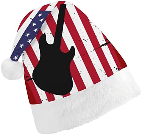 Китара Американски Флаг Коледни Шапки на Едро За Възрастни Шапки Коледна Шапка за Празници Коледни Вечерни Аксесоари