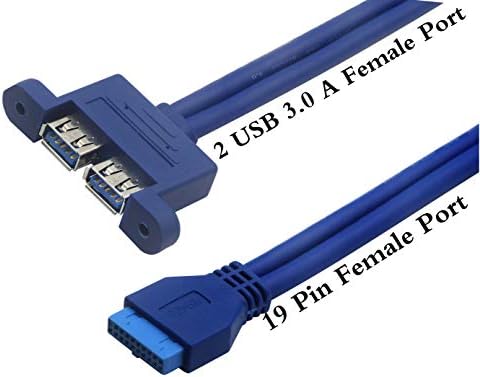 zdyCGTime 2-портов USB кабел, 3.0 за закрепване на панел - Кабел USB, A за свързване към дънната платка (син 0,5