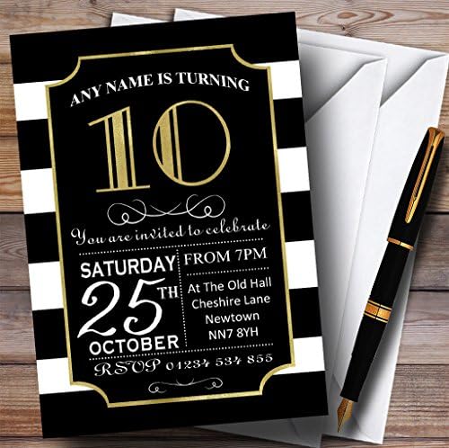 Черно-Бели Райета Златни 10-те Персонални Покани на парти по случай рождения Ден
