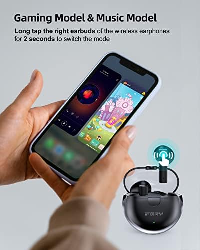 Безжични слушалки iFory True, ушите Bluetooth 5.3 с режим игри / музика, слушалки с ниско закъснение от 60 ms, намаляване