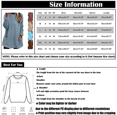 NOKMOPO / Върховете на Размера на Плюс, Дамски Модни и Ежедневни тениски с дълъг ръкав, джобове и кръгло деколте,
