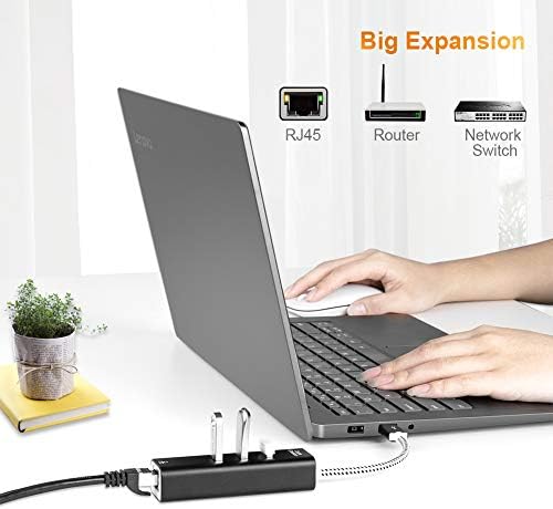 Комплект - 2 броя: CableCreation 3-портов хъб USB 3.0 адаптер Ethernet, USB адаптер 3.1 C USB за свързване към USB