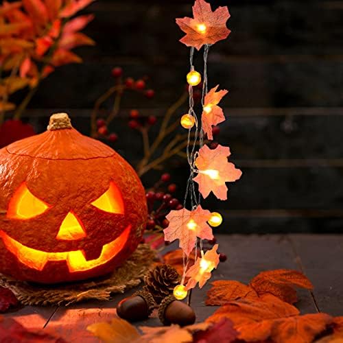 Есен Украса за дома, Изкуствена Led Есенна Подвесная Гроздова Венец Кленов Лист с Подсветка Тиква Гирлянди за Хелоуин,