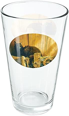 Чаша Barn Black Cat Horseshoe в стил Рустик Уестърн, 16 унции, Пинта, Закалено стъкло, С принтом и е идеален подарък