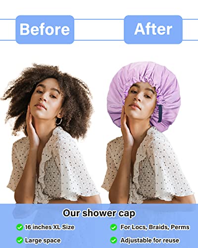 Шапка за душ Aquior, Допълнително Регулируеми Шапки за душ за жени, Двупластова Водоустойчив Множество Шапка за