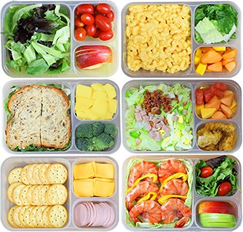 6 Опаковки - Цветни за Многократна употреба, кутии за приготвяне на храна SimpleHouseware с 3 отделения (36 грама)
