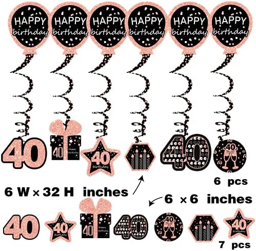 украса на 40-тия рожден ден на жените - (21 опаковка) банер с пайети от розово злато ура 40 години за жени, 6 хартиени