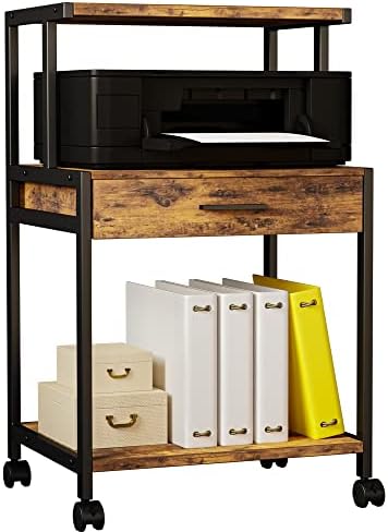 Бюро-поставка за принтер AWPFY, Количка на колела, с чекмедже и 3-те Нива рафт за съхранение, метален шкаф шкаф