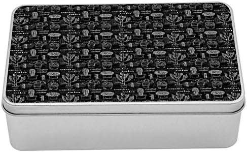 Метална кутия с Кактусом Ambesonne, Различни от Трънливи растения, под формата на Контурите на фона на Черната дъска, Универсален Правоъгълен Тенекиен съд с капак, 7,2 X 4,7