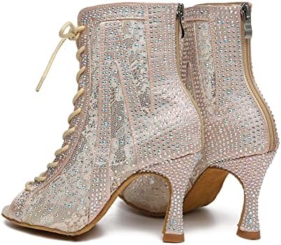 HROYL/ Дамски обувки за балните танци, латино Салса, Танцови обувки Ankel с кристали, дантела, с отворени пръсти