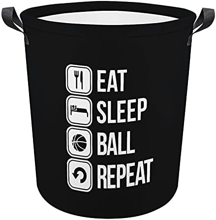 Кошница за дрехи от плат Оксфорд Eat Sleep Баскетбол Repeat с Дръжки, Кошница за Съхранение на Играчки, Органайзер,
