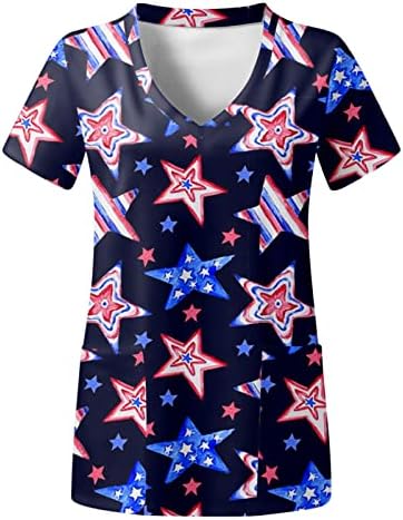 Женска Тениска с 4-ти юли, Флаг на САЩ, Лятна Тениска с Къс ръкав и V-образно деколте, 2 Джоба, Блузи, Празнична