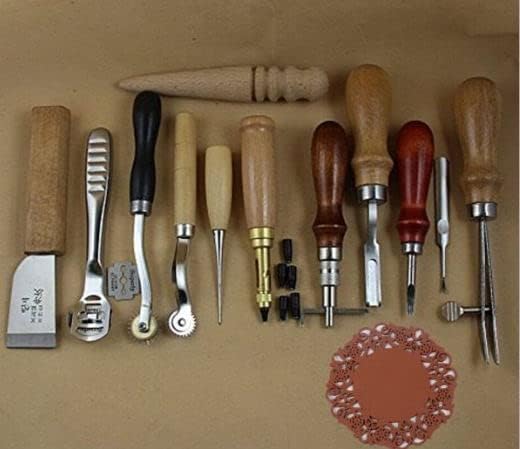 Кожени инструменти за работа на 12 бр. или 18 бр. комплект за шиене, набор за пробиване, Шиене, Конци, Работна Канавка