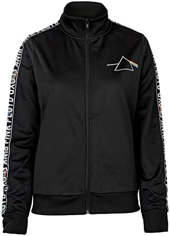 Подсилени дамски спортно яке от плат, плетиво на Пинк Флойд с подплата (XS) (Черен)