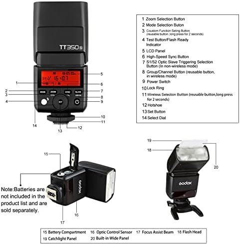 Godox TT350S Светкавица Speedlite за фотоапарати Sony, 2,4 G Безжична светкавица GN36 1/8000 s HSS TTL за камера,