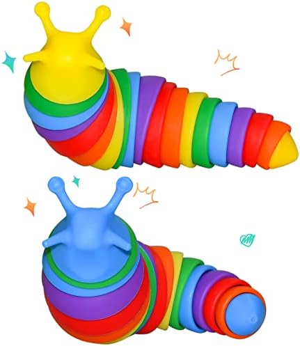QINGLER Rainbow Sensory Fidget Slug Toy 2 опаковки, Нови Сензорни играчки-голи Охлюви-Неспокойни за бебета, Деца