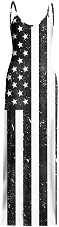 На 4 юли, Макси Рокли за Жени, Ежедневна Лятна Рокля в стил Бохо, Флаг на САЩ, Без ръкав, С Кръгло деколте, Sundresses