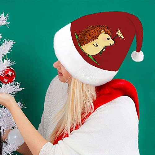 Коледна шапка с анимационни ежиком, шапка на Дядо Коледа за възрастни унисекс, комфортна класическа коледна шапка