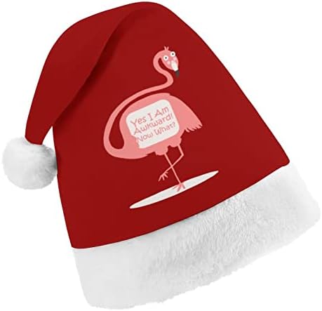 Забавна неуклюжая коледна шапка с фламинго, мек плюшен шапчица Дядо Коледа, забавна шапчица за коледно новогодишната