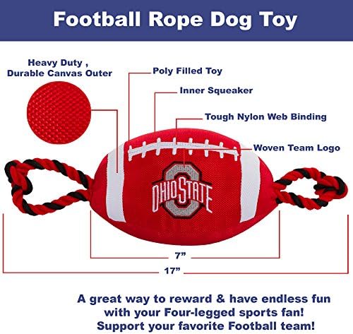 Pets First NCAA щата Охайо, Футболна играчка за кучета Buckeyes, От устойчив найлон, Здрави Въжета, Вътрешна Пищалка,