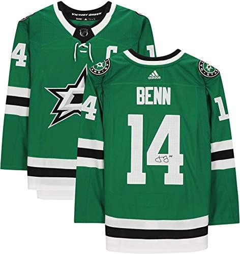 Автентична Зелена Риза Адидас с автограф на Джейми Бенна Далас Старс - Тениски НХЛ с автограф